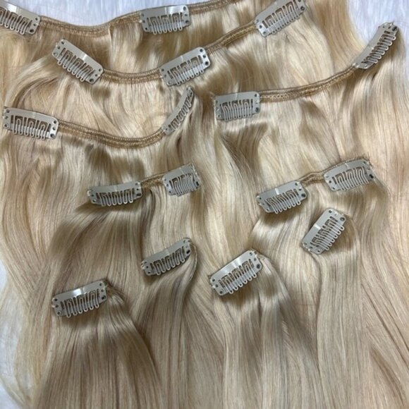 16 Inch Virgin Human hair Clip In Straight light Blonde - Picture 2 of 4